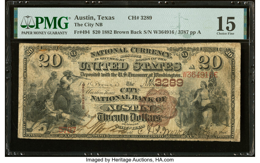 1882 $20  2nd Charter Period, 1st Issue, Brown Back (Fr. 494) thumbnail 7