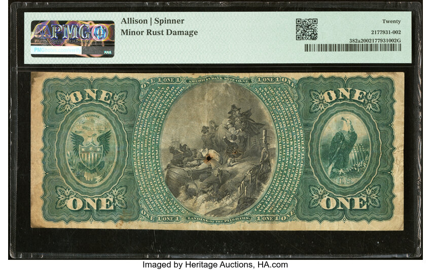 Original $1  1st Charter Period, Seal With Rays (Fr. 382a) thumbnail 12