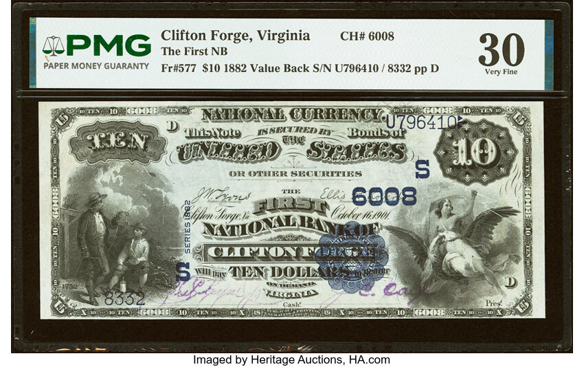 1882 $10  2nd Charter Period, 3rd Issue, Value Back (Fr. 577) thumbnail 2