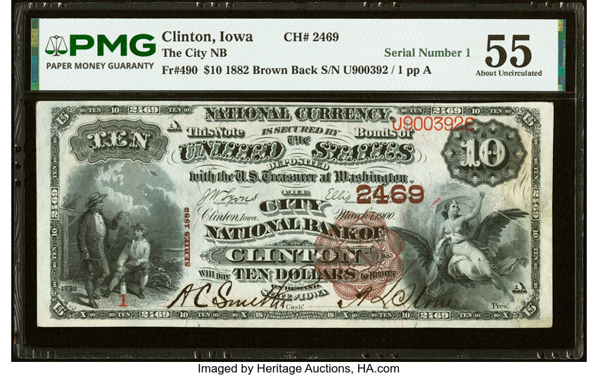 1882 $10  2nd Charter Period, 1st Issue, Brown Back (Fr. 490) thumbnail 3