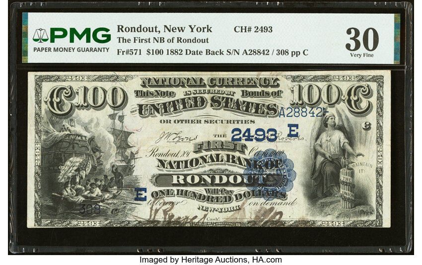 1882 $100  2nd Charter Period, 2nd Issue, Date Back (Fr. 571) thumbnail 2