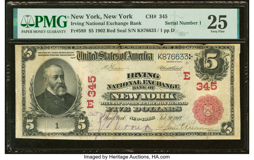 1902 $5  3rd Charter Period, 1st Issue, Red Seal (Fr. 589) thumbnail 2