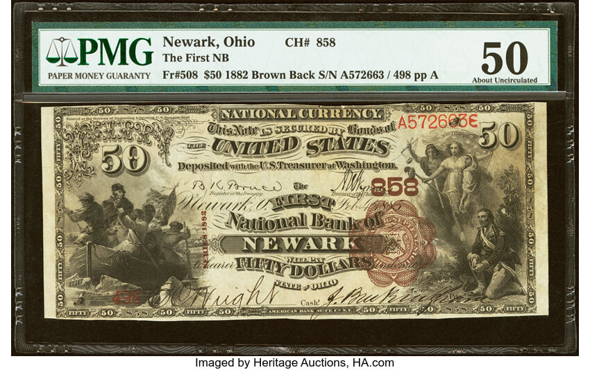 1882 $50  2nd Charter Period, 1st Issue, Brown Back (Fr. 508) thumbnail 2