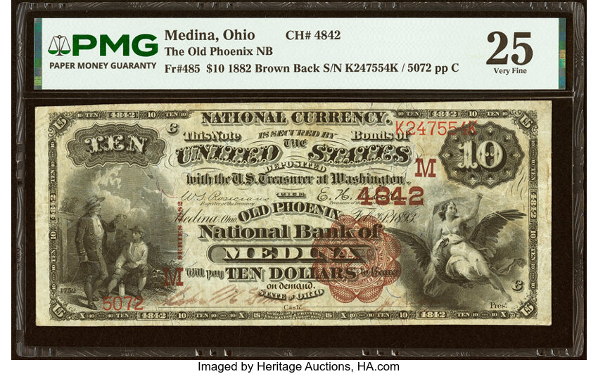 1882 $10  2nd Charter Period, 1st Issue, Brown Back (Fr. 485) thumbnail 3