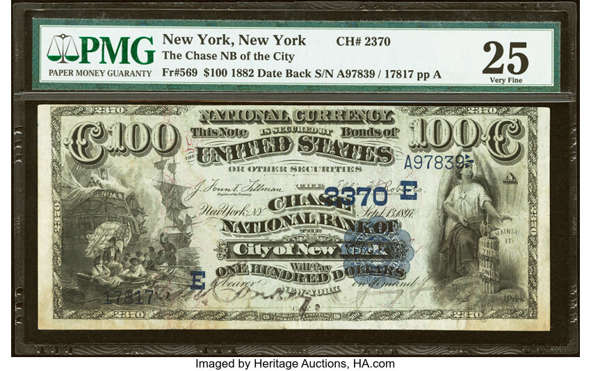 1882 $100  2nd Charter Period, 2nd Issue, Date Back (Fr. 569) thumbnail 2