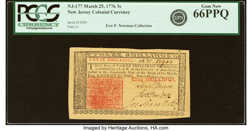 Mar 25, 1776 3s New Jersey (Fr. NJ177) thumbnail 2