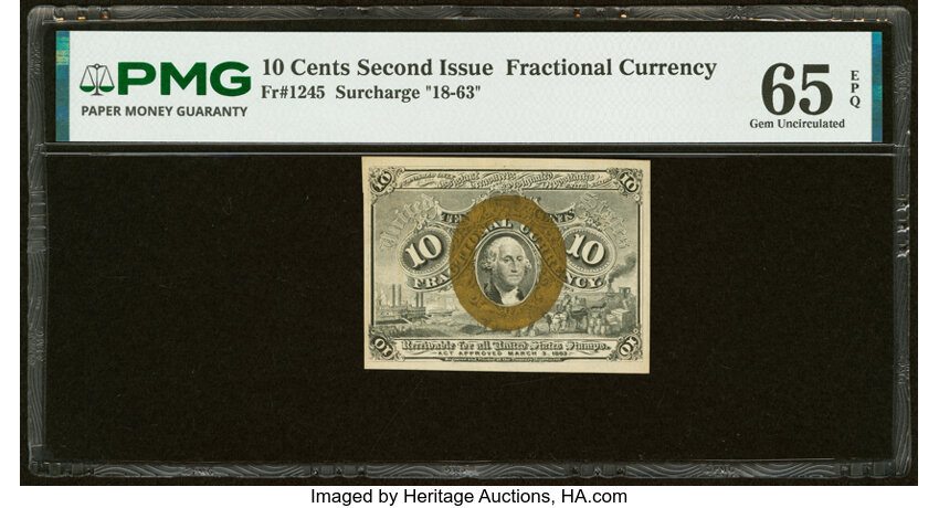  10c Head of George Washington in Bronze Oval Frame (Fr. 1245) thumbnail 2