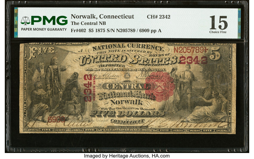 1875 $5  1st Charter Period, Scalloped Seal (Fr. 402) thumbnail 2