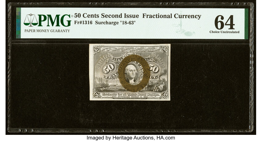  50c Head of George Washington in Bronze Oval Frame (Fr. 1316) thumbnail 2