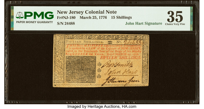 Mar 25, 1776 15s New Jersey (Fr. NJ180) thumbnail 3
