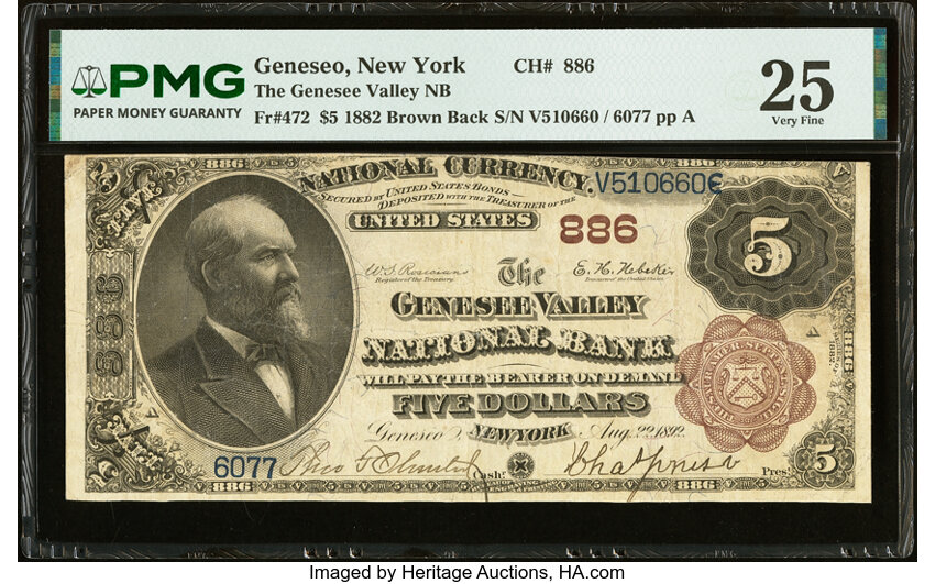 1882 $5  2nd Charter Period, 1st Issue, Brown Back (Fr. 472) thumbnail 6