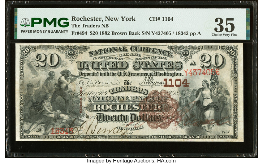 1882 $20  2nd Charter Period, 1st Issue, Brown Back (Fr. 494) thumbnail 6