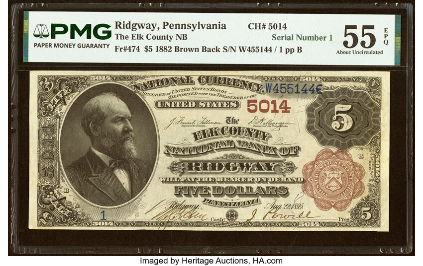 1882 $5  2nd Charter Period, 1st Issue, Brown Back (Fr. 474) thumbnail 4