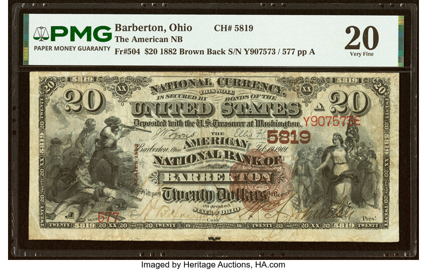 1882 $20  2nd Charter Period, 1st Issue, Brown Back (Fr. 504) thumbnail 3