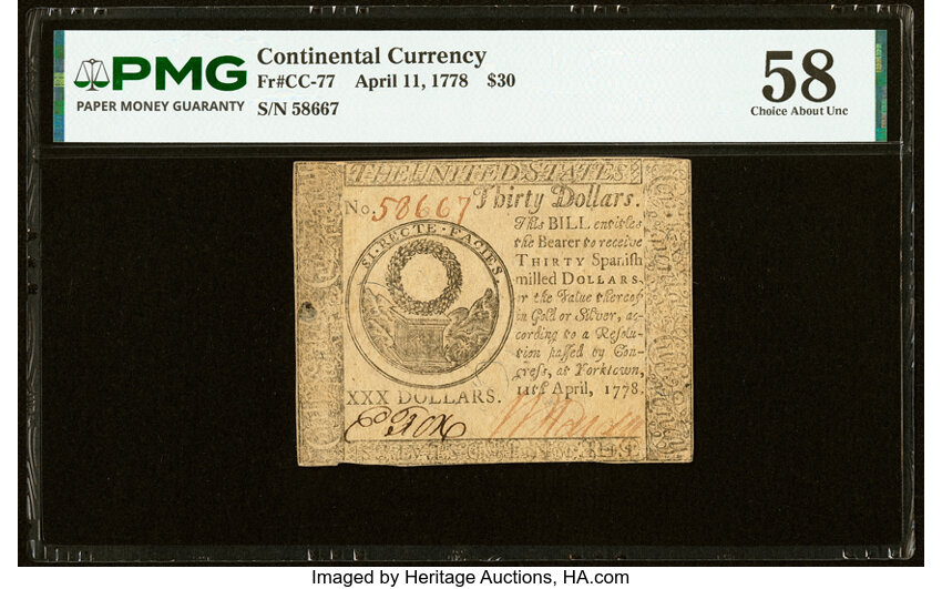 Apr 11, 1778 $30  Continental Currency, Yorktown (Fr. CC77) thumbnail 2