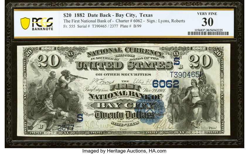 1882 $20  2nd Charter Period, 2nd Issue, Date Back (Fr. 555) thumbnail 9