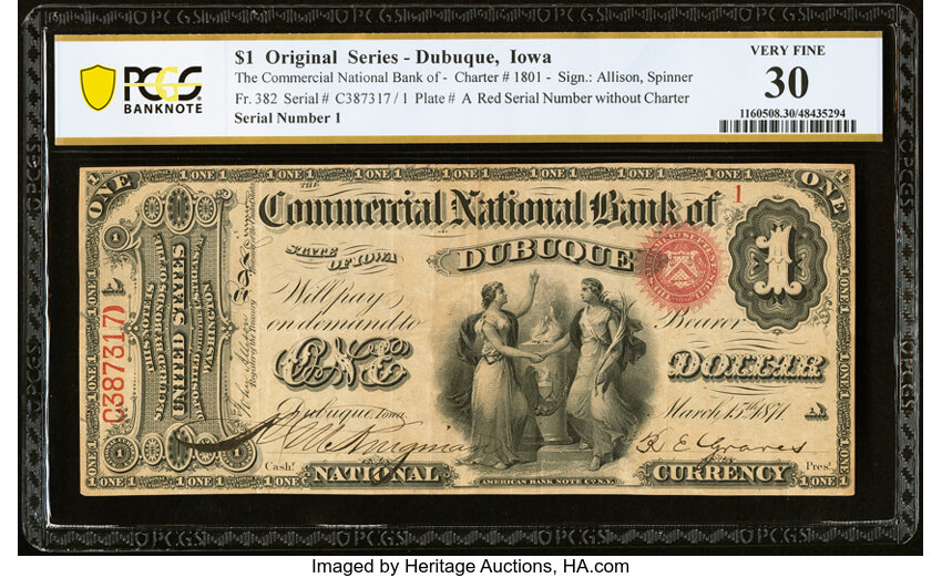 Original $1  1st Charter Period, Seal With Rays (Fr. 382) thumbnail 8