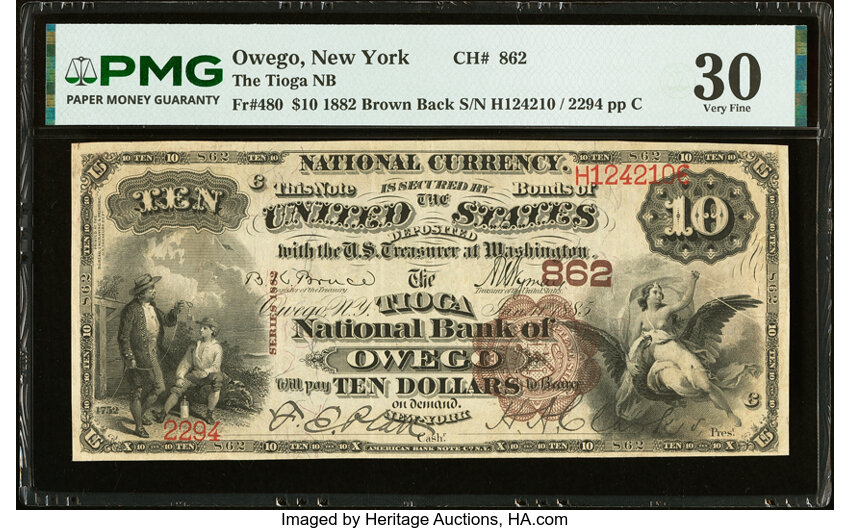 1882 $10  2nd Charter Period, 1st Issue, Brown Back (Fr. 480) thumbnail 4