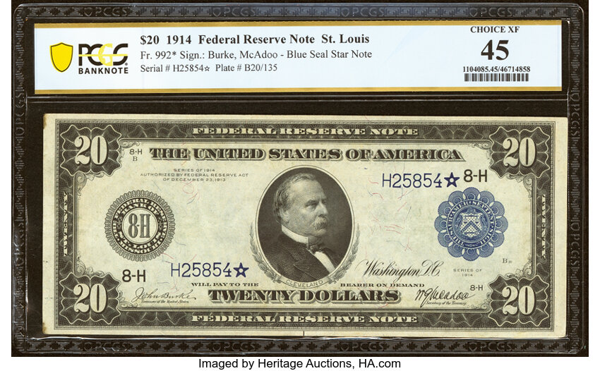 1914 $20  Blue Seal, St. Louis, Star Replacement (Fr. 992*) thumbnail 3