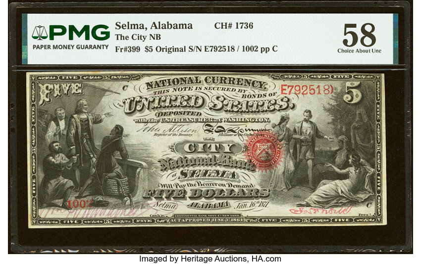 Original $5  1st Charter Period, Seal With Rays (Fr. 399) thumbnail 2
