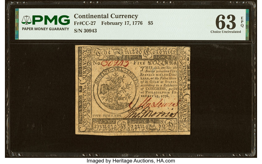Feb 17, 1776 $5  Continental Congress (Fr. CC27) thumbnail 2