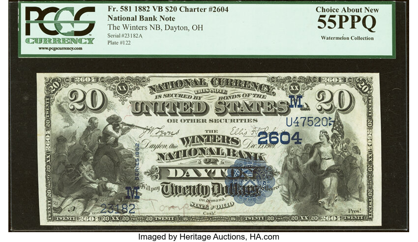 1882 $20  2nd Charter Period, 3rd Issue, Value Back (Fr. 581) thumbnail 2