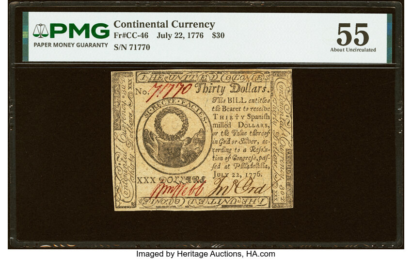 Jul 22, 1776 $30  Continental Congress (Fr. CC46) thumbnail 2