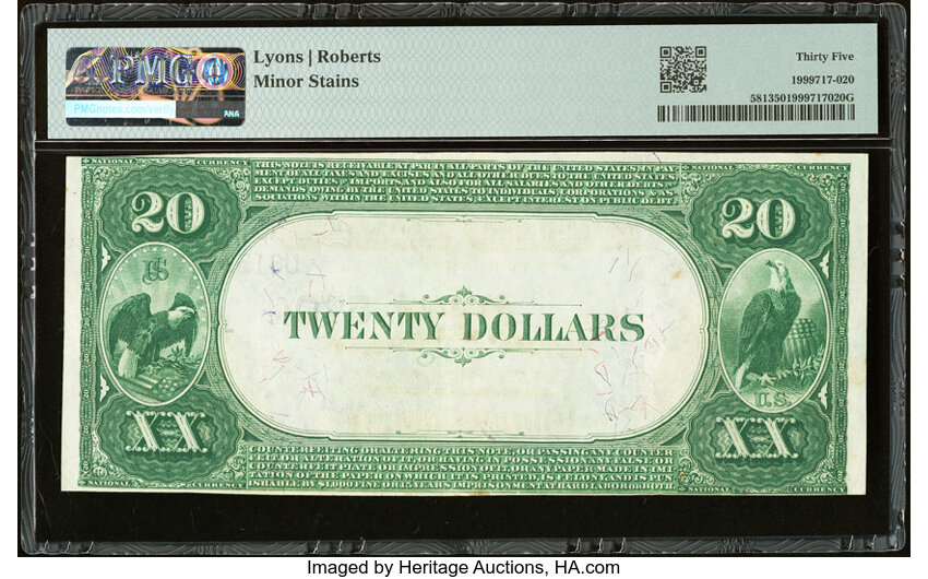 1882 $20  2nd Charter Period, 3rd Issue, Value Back (Fr. 581) thumbnail 20