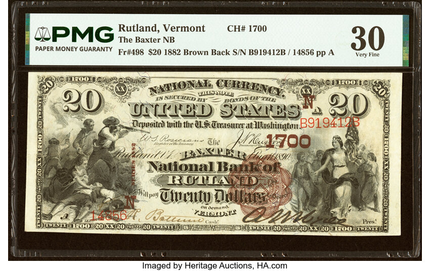 1882 $20  2nd Charter Period, 1st Issue, Brown Back (Fr. 498) thumbnail 3