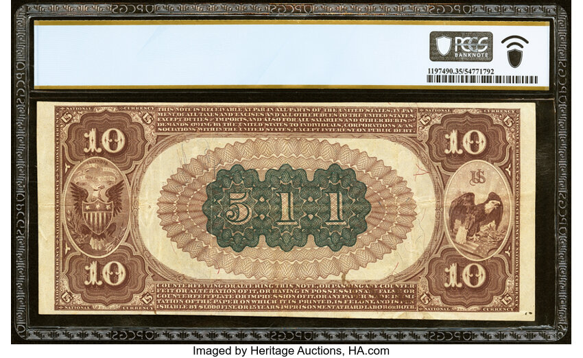 1882 $10  2nd Charter Period, 1st Issue, Brown Back (Fr. 480) thumbnail 20