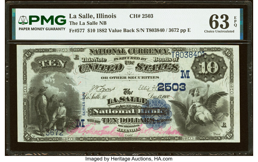 1882 $10  2nd Charter Period, 3rd Issue, Value Back (Fr. 577) thumbnail 4