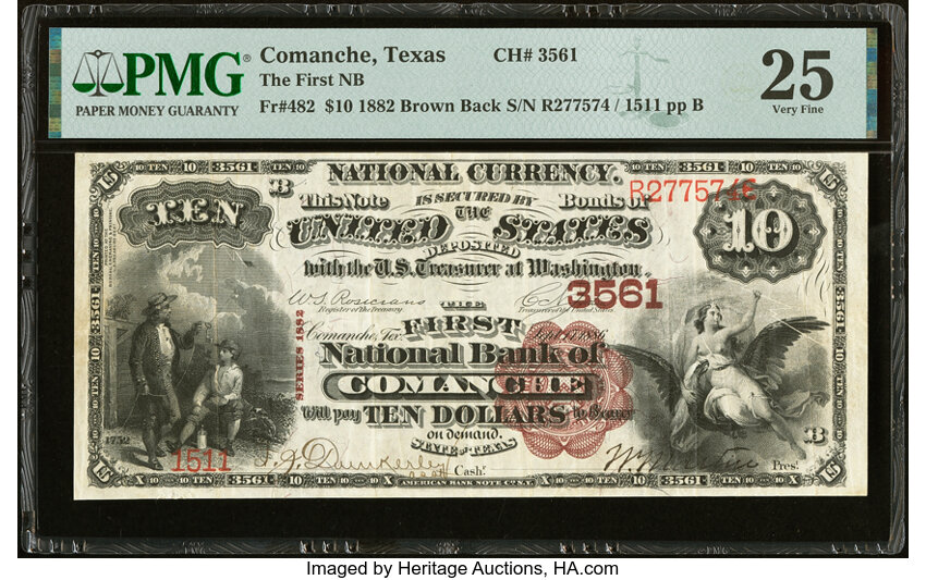 1882 $10  2nd Charter Period, 1st Issue, Brown Back (Fr. 482) thumbnail 4