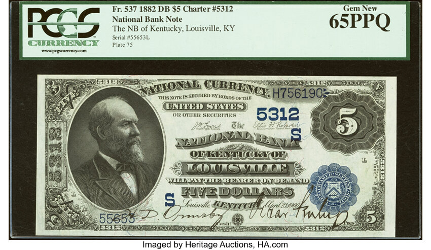 1882 $5  2nd Charter Period, 2nd Issue, Date Back (Fr. 537) thumbnail 4