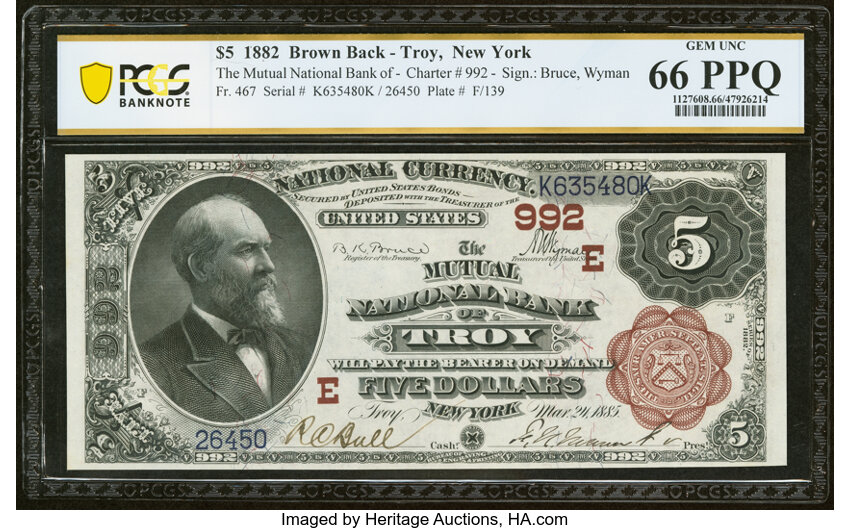 1882 $5  2nd Charter Period, 1st Issue, Brown Back (Fr. 467) thumbnail 2