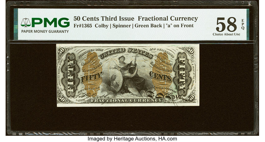  50c Seated Figure of Justice (Fr. 1365) thumbnail 2