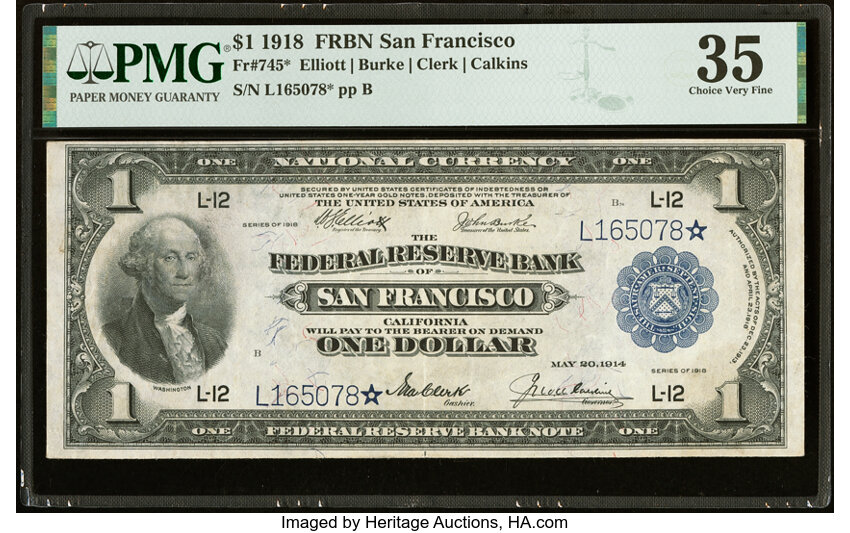 Image for 1918 $1  San Francisco, Star Replacement (Fr. 745*)
