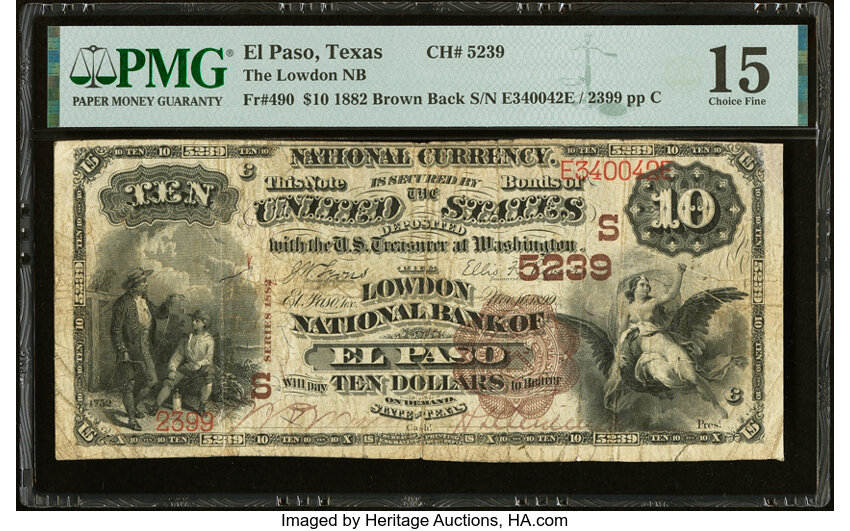 1882 $10  2nd Charter Period, 1st Issue, Brown Back (Fr. 490) thumbnail 6