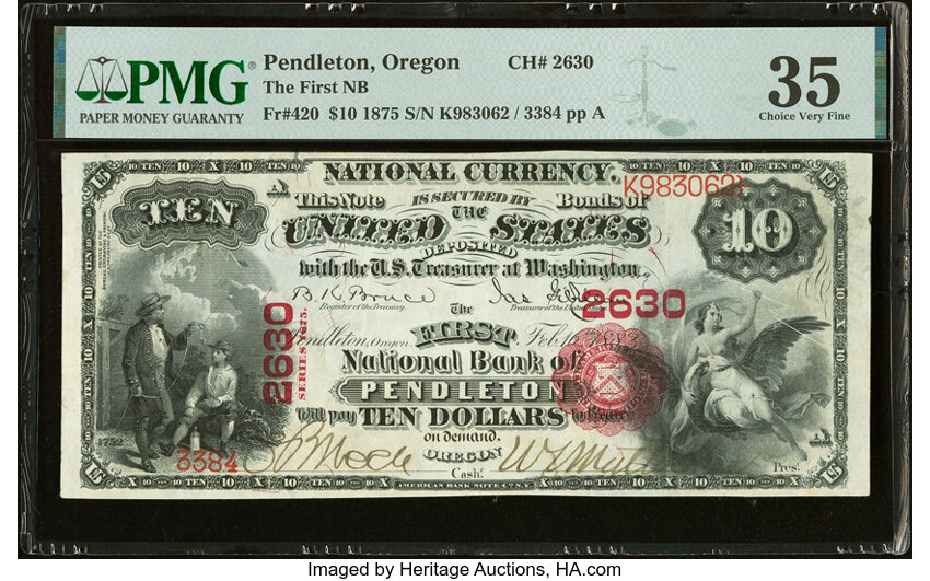 1875 $10  1st Charter Period, Scalloped Seal (Fr. 420) thumbnail 6