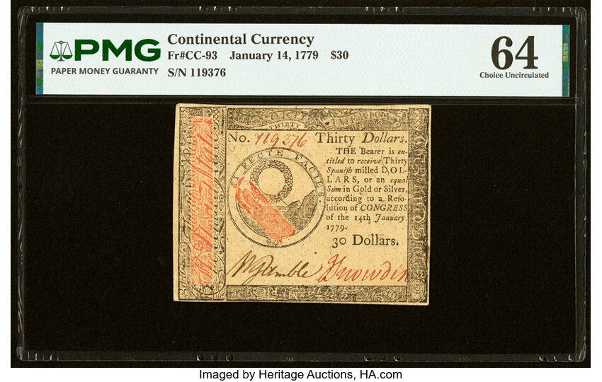 Jan 14, 1779 $30  Continental Congress (Fr. CC93) thumbnail 2