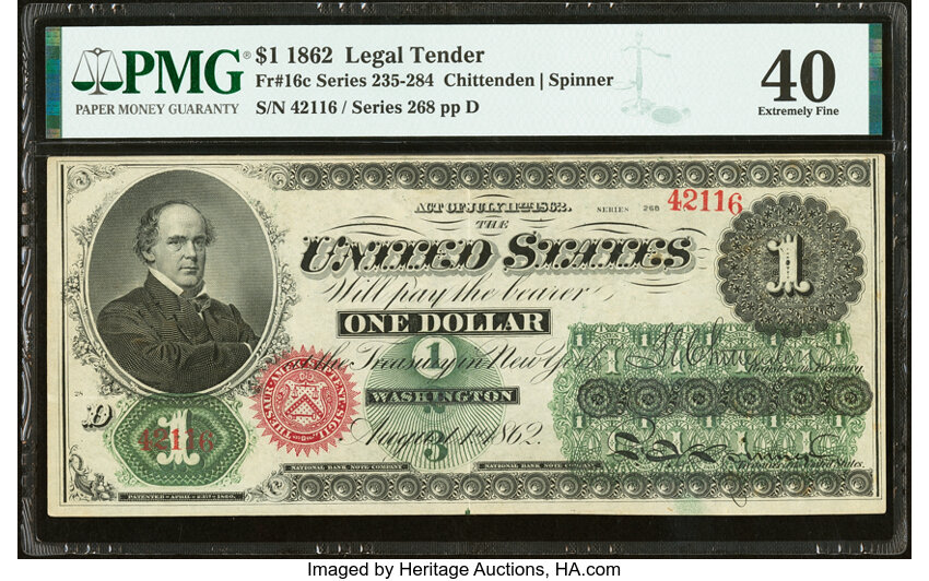 1862 $1  Seal Type 2, No Patent Date (Fr. 16c) thumbnail 4