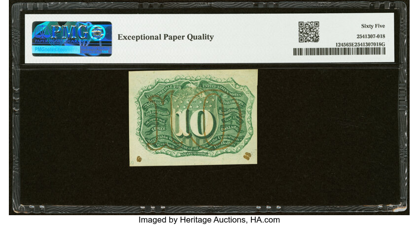  10c Head of George Washington in Bronze Oval Frame (Fr. 1245) thumbnail 10
