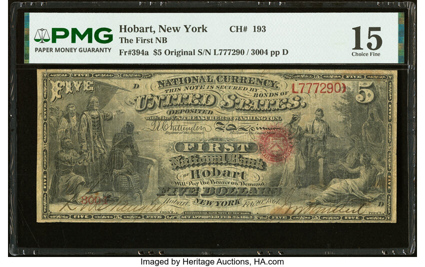 Original $5  1st Charter Period, Seal With Rays (Fr. 394a) thumbnail 5