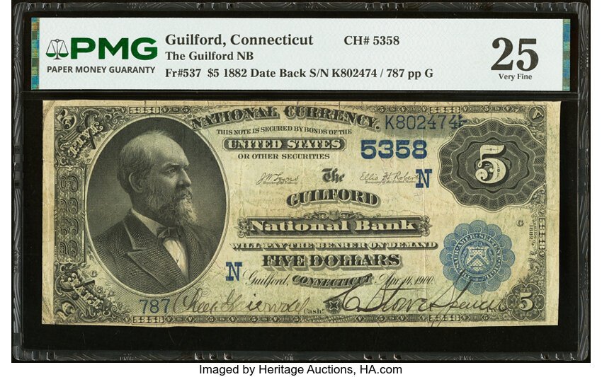 1882 $5  2nd Charter Period, 2nd Issue, Date Back (Fr. 537) thumbnail 6
