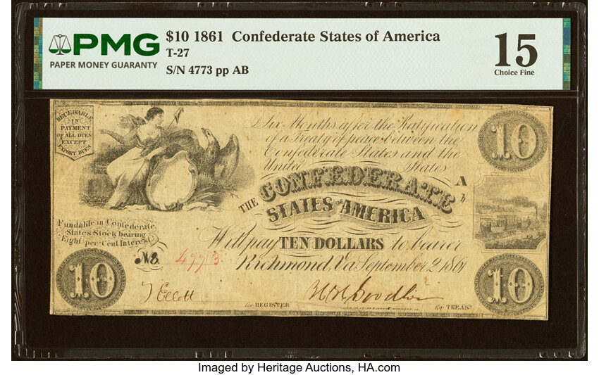 1861 $10  September 2, 1861 (Fr. T27) thumbnail 2