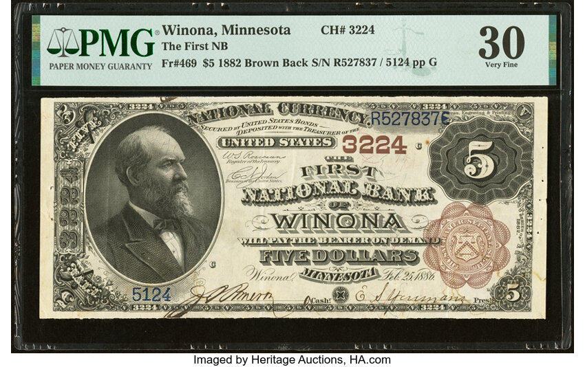 1882 $5  2nd Charter Period, 1st Issue, Brown Back (Fr. 469) thumbnail 7