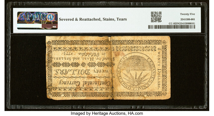 May 10, 1775 $20  Continental Currency, Marbled Edge (Fr. CC9) thumbnail 6