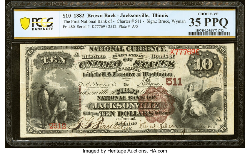 1882 $10  2nd Charter Period, 1st Issue, Brown Back (Fr. 480) thumbnail 2