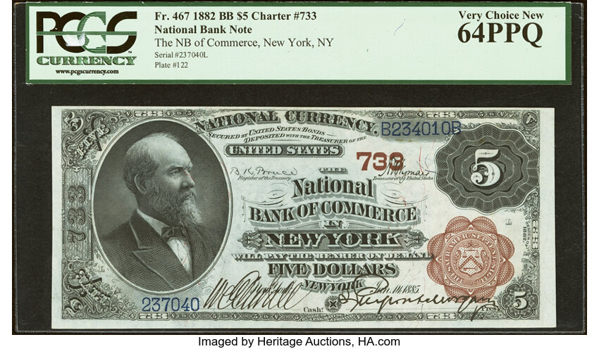 1882 $5  2nd Charter Period, 1st Issue, Brown Back (Fr. 467) thumbnail 4