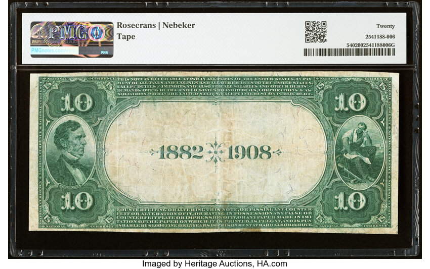 1882 $10  2nd Charter Period, 2nd Issue, Date Back (Fr. 540) thumbnail 10