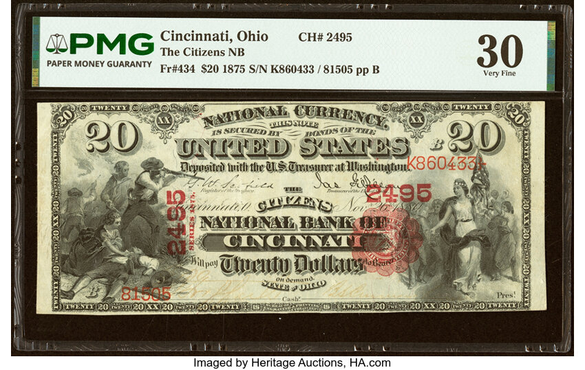 1875 $20  1st Charter Period, Scalloped Seal (Fr. 434) thumbnail 3